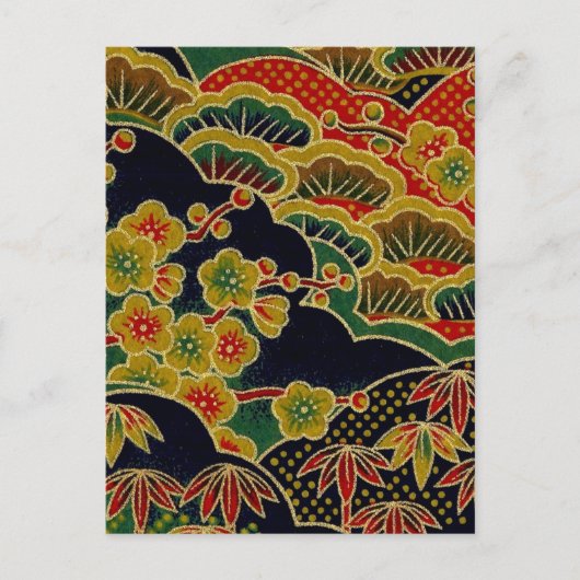Goldplumpe Blume japanisches Kimono Postkarte (Vorderseite)
