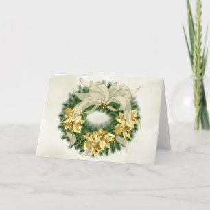 GoldPoinsetta WeihnachtsKranz-Karte Feiertagskarte