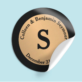 Goldpolka Dot Monogram Personalisierte Hochzeit Runder Aufkleber