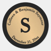 Goldpolka Dot Monogram Personalisierte Hochzeit Runder Aufkleber (Vorderseite)