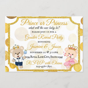 Goldpolka-Dot-Prinz oder Prinzessin-Gender-Bericht Einladung