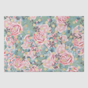 Goldpolka-Punkt-Vintage Blume-Muster der Rose Flor Seidenpapier
