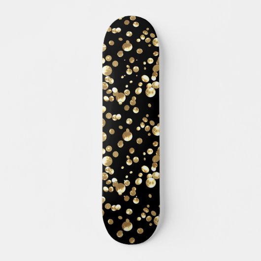 Goldpolka-Punkte auf schwarzem Hintergrund Skateboard (Vorne)