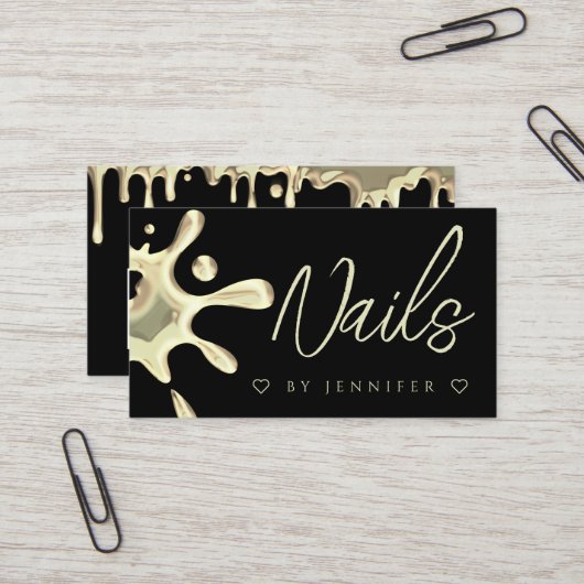 Goldpolnischer Splash-Tropfen Nails QR-Code Schwar Visitenkarte (Vorderseite/Rückseite Beispiel)