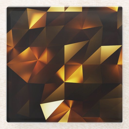 Goldpolygon: 3D Abstrakt Rendering Glasuntersetzer (Vorderseite)
