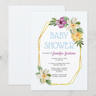 Goldpolygon, Blume Polka dot florale Babydusche Einladung
