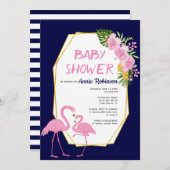 Goldpolygon, flamingos-blaue Babydusche Einladung (Vorne/Hinten)