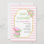 Goldpolygon, pinkfarbenes Party Blütendusche Einladung (Vorderseite)