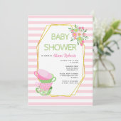 Goldpolygon, pinkfarbenes Party Blütendusche Einladung (Stehend Vorderseite)