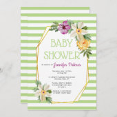 Goldpolygon und Blume Blumengrün Babydusche Einladung (Vorne/Hinten)