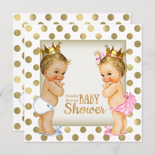 Goldprinz oder Prinzessin Gender Reveal Baby Dusch Einladung (Vorne/Hinten)
