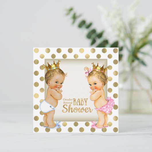 Goldprinz oder Prinzessin Gender Reveal Baby Dusch Einladung (Stehend Vorderseite)