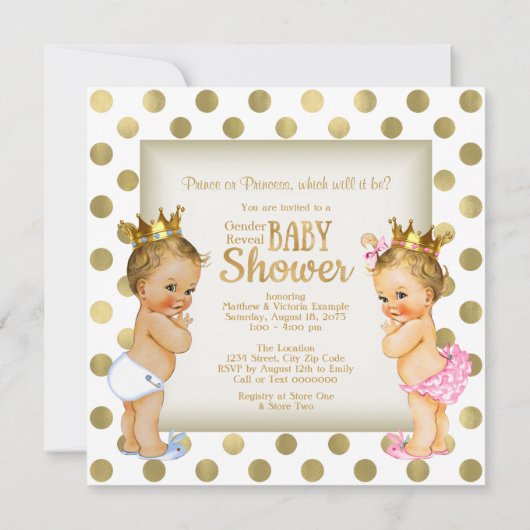 Goldprinz oder Prinzessin Gender Reveal Baby Dusch Einladung (Rückseite)