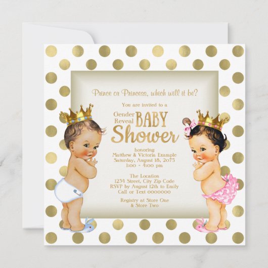 Goldprinz oder Prinzessin Gender Reveal Baby Dusch Einladung (Rückseite)