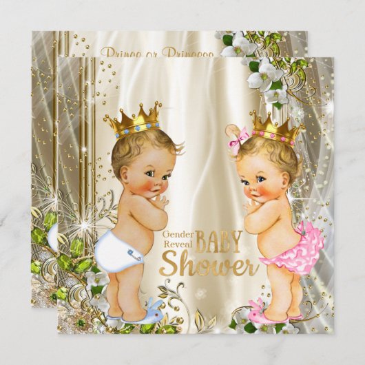 Goldprinz oder Prinzessin Gender Reveal Baby Dusch Einladung (Vorne/Hinten)