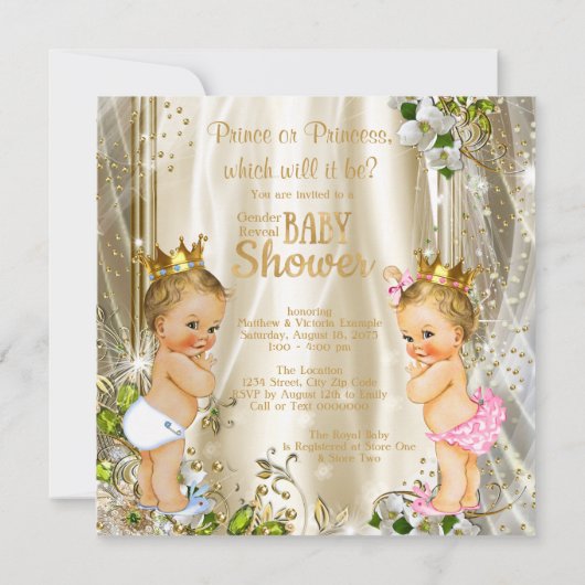 Goldprinz oder Prinzessin Gender Reveal Baby Dusch Einladung (Rückseite)
