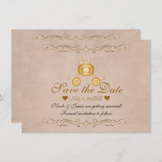 Goldprinzessin Ainderella Carriage Save the Date Einladung (Vorne/Hinten)
