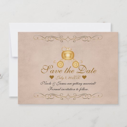 Goldprinzessin Ainderella Carriage Save the Date Einladung (Vorderseite)