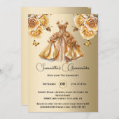 Goldprinzessin Quinceañera Schmetterling Ballgow R Einladung (Vorne/Hinten)