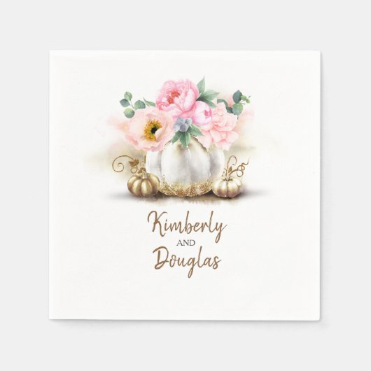 Goldpumpen und rosa Blume Rustikaler Fall Serviette (Vorderseite)