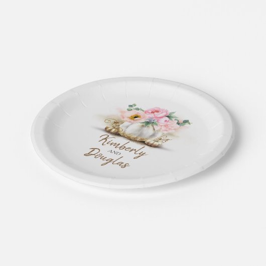 Goldpumpen und rosa Blume - Vase Fall Pappteller (Schrägansicht)