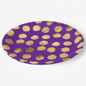 Goldpunkte im Hintergrund Lila Pappteller (Schrägansicht)