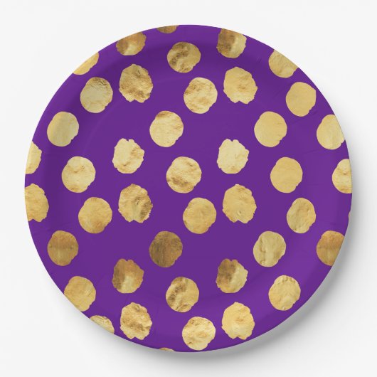 Goldpunkte im Hintergrund Lila Pappteller (Vorderseite)