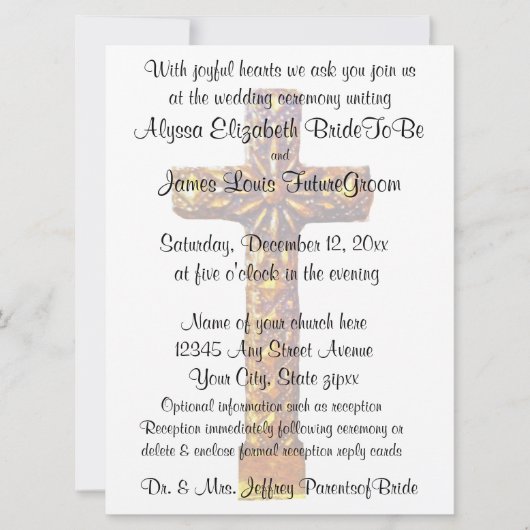 Goldquere religiöse Hochzeit Einladung (Vorderseite)