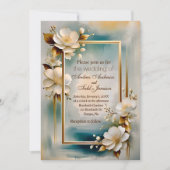 Goldrahmen aquamarine Blume Hochzeit Einladung (Vorderseite)