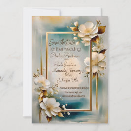 Goldrahmen aquamarine Blume Hochzeit Save The Date