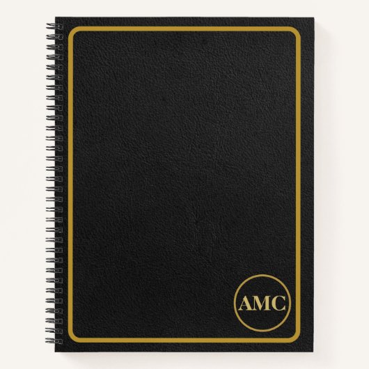 Goldrahmen aus schwarzem Leder Notizblock (Vorderseite)