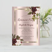 Goldrahmen, Burgund-Rose, Rose-Gold-Rente Einladung (Stehend Vorderseite)