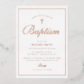 Goldrahmen der einfachen Rose - moderne Taufe Folieneinladung (Vorderseite)