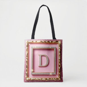 Goldrahmen-Diamant-Anfangsbuchstabe D Rosa Glitter Tasche