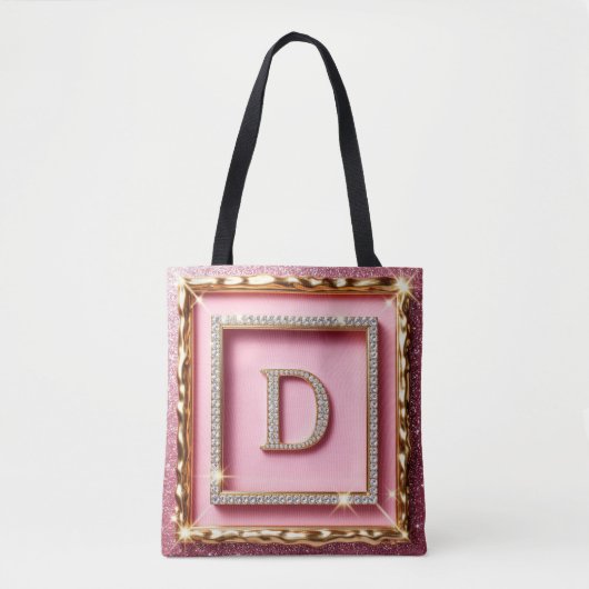 Goldrahmen-Diamant-Anfangsbuchstabe D Rosa Glitter Tasche (Vorderseite)