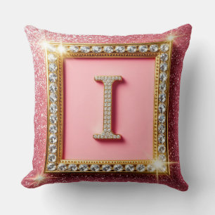 Goldrahmen Diamant Initiale I Rosa Glitter Monogra Kissen