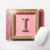 Goldrahmen Diamant Initiale I Rosa Glitter Monogra Mousepad (Mit Mouse)