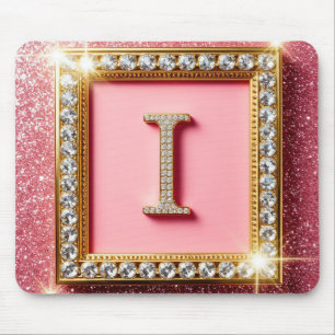 Goldrahmen Diamant Initiale I Rosa Glitter Monogra Mousepad
