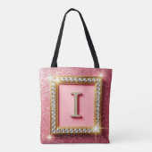 Goldrahmen Diamant Initiale I Rosa Glitter Monogra Tasche (Rückseite)