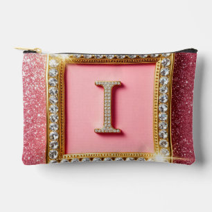 Goldrahmen Diamant Initiale I Rosa Glitter Monogra Zubehörtasche
