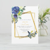 Goldrahmen dunkelblau & gelb Blütenweiße Einladung (Stehend Vorderseite)