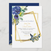 Goldrahmen dunkelblau & gelb Blütenweiße Einladung (Vorne/Hinten)