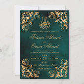 Goldrahmen dunkelgrüne islamische Hochzeit Einladung (Vorderseite)
