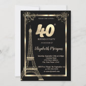 Goldrahmen, Eiffelturm, 40. Geburtstag Party Einladung (Vorderseite)