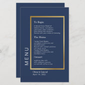 Goldrahmen. Einfaches marineblaues Hochzeitsmenü (Vorne/Hinten)