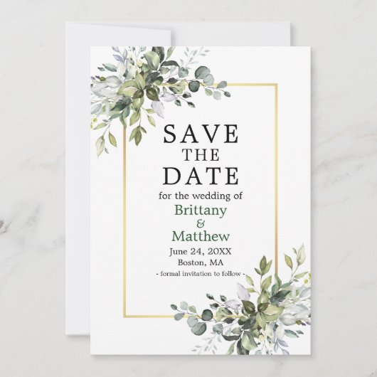 Goldrahmen Elegante Wasserfarbenwelt Save The Date (Vorderseite)