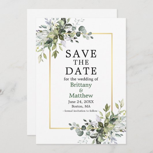 Goldrahmen Elegante Wasserfarbenwelt Save The Date (Vorne/Hinten)