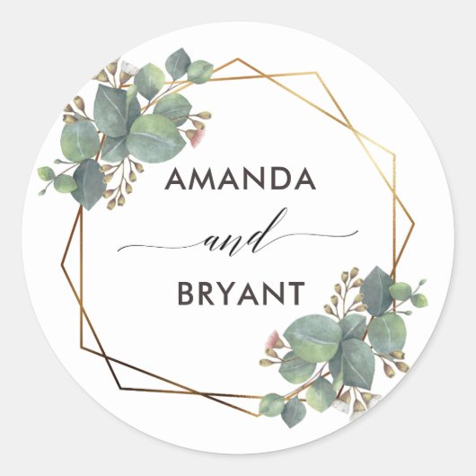 Goldrahmen Eukalyptus Runder Aufkleber (Vorderseite)