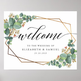Goldrahmen Eukalyptus Willkommen beim Hochzeitszei Poster