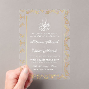 Goldrahmen für Verzierte islamische Hochzeit Acryleinladungen